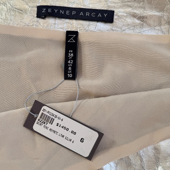 Zeynep Arcay Silver Asymmetric Crinkled-Leather Skirt US6 New With Tags - Picture 12 of 16